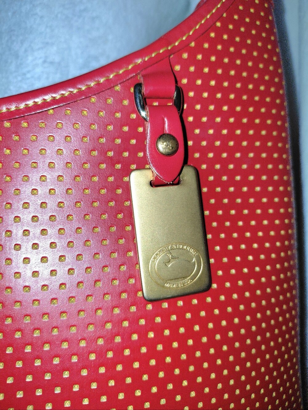Dooney & Bourke Red/Gold Vintage Cabrio Perforated Shoulder Bag  Like New - Picture 5 of 8